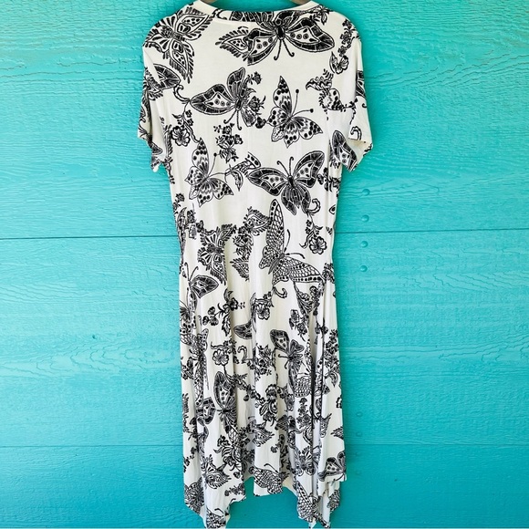 JOHNNY WAS JANIE BUTTERFLY HANDKERCHIEF HEM MIDI DRESS BLACK CREAM SIZE MED NWT - Picture 11 of 13